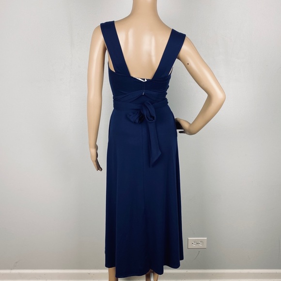 NEW REFORMATION DARK BLUE TIE BACK MIDI DRESS - Picture 6 of 8